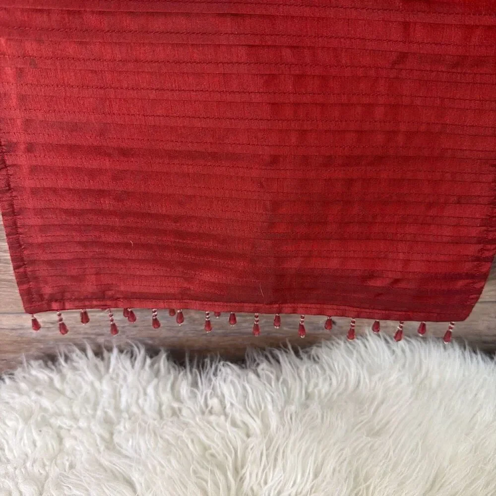 HOME ESSENTIALS Bead Fringe Table Runner Burgundy Maroon Red 68” Length